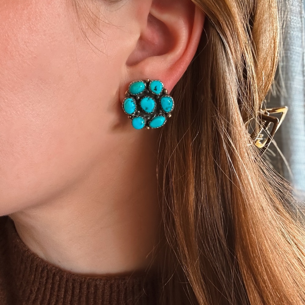 Vintage turquoise cluster stud earrings